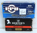 Full Box Herter's .380 Auto 95 gr. FMJ and Partial Box 23 PPU .380 Auto Cartridges Ammunition...