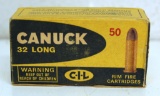 Full Vintage Box C-I-L Canuck .32 Long Rimfire Cartridges Ammunition...