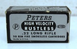 Full Vintage Box Peters High Velocity Rustless .22 LR Cartridges Ammunition...