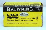 Full Vintage Box Browning High Velocity Nail Drivers .22 Magnum JHP 40 gr. Cartridges Ammunition...