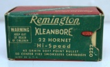 Full Vintage Box Remington .22 Hornet 45 gr. SP Cartridges Ammunition...