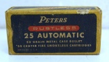 Partail Vintage Box 42 Peters .25 Automatic 50 gr. Cartridges Ammunition...