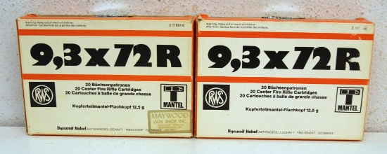 2 Full Boxes RWS Sinoxide 9,3x72R Rifle Cartridges Ammunition...