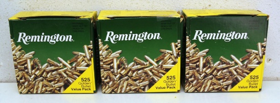 3 Full Remington 525 Round Golden Bullet Value Packs .22 LR Hollow Point Cartridges Ammunition...