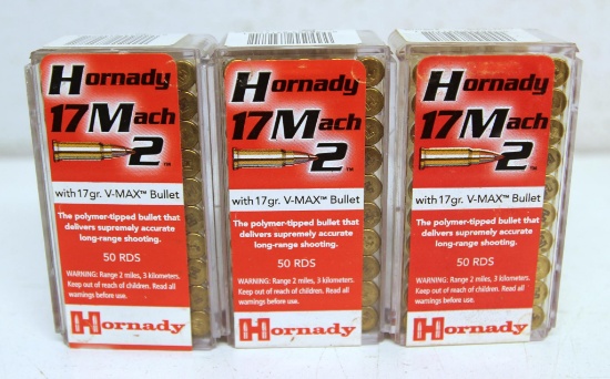 3 Full Boxes Hornady....17 Mach 2 17 gr. V-Max Cartridges Ammunition...
