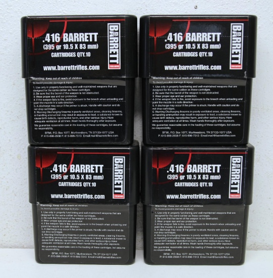 4 Full Boxes of 10 Barrett....416 Barrett 395 gr. 10.5x86 mm Cartridges Ammunition...