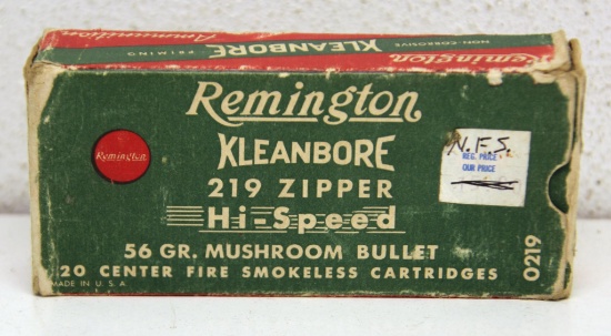 Vintage Partial Box 19 Remington .219 Zipper 56 gr. Cartridges Ammunition...