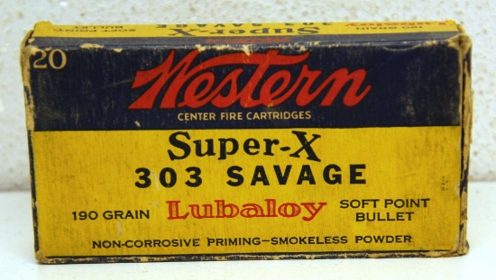Full Vintage Box Western Super-X .303 Savage 190 gr. SP Cartridges Ammunition...