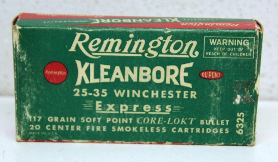Full Vintage Box Remington .25-35 Cartridges Ammunition...