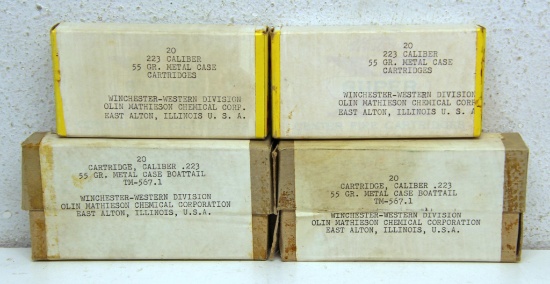 4 Full Boxes Winchester Western .223 55 gr. Cartridges Ammunition...