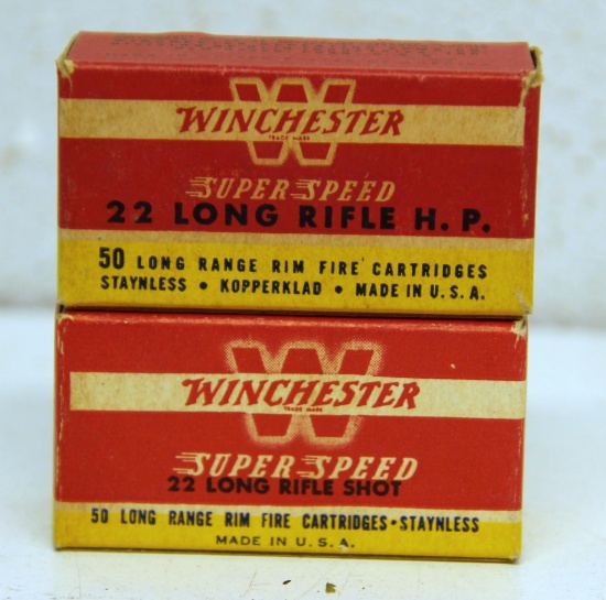 2 Different Full Boxes Winchester Super Speed Cartridges Ammunition - .22 LR HP and .22 LR Shot...