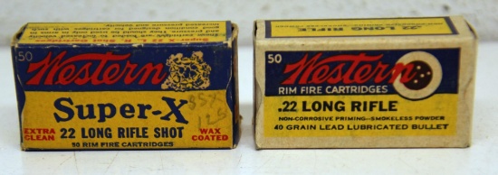 2 Different Full Vintage Boxes Western Cartridges Ammunition -... .22 LR & .22 LR Shot...