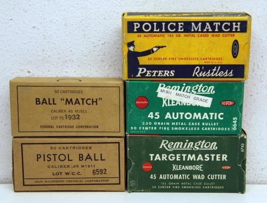 2 Different Full Vintage Boxes Remington .45 Automatic - Vintage Full Box Military Lot Winchester