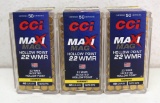 3 Full Boxes CCI Maxi-Mag .22 WMR 40 gr. JHP Cartridges Ammunition...