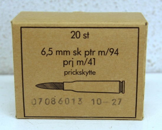 Military Full Box 6,5 mm sk ptr m/94 Cartridges Ammunition...