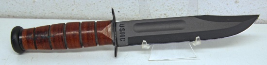 KA-BAR USMC Fighting Knife w/Leather Sheath, 7 1/4", 12" Overall...