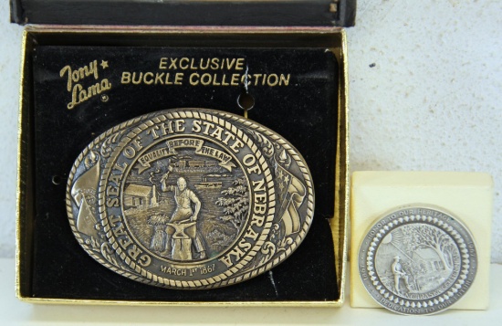 Tony Lama Exclusive Belt Buckle Collection - Great Seal of the State of Nebraska in Original Box and