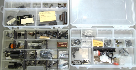 Gun Parts - 3 Plastic Trays w/Parts, Scope Rings, Sights, Misc....