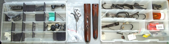 Gun Parts - 2 Plastic Trays - 1 w/Trigger Guards, 2 Forearms for Double Bbl. Shotguns, Choke Tool,