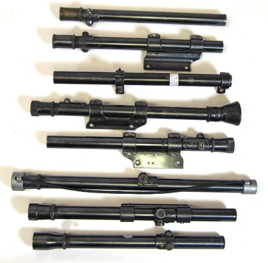 8 Early Weaver Scopes - J 2.5, (2) 29S, B4, 3-29, (2) 330, B6 - Clear Fields of View...