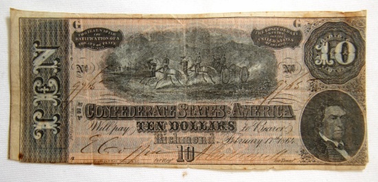 Confederate States of America $10 1864 Richmond Note...