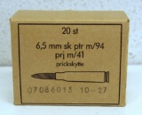 Military Full Box 6,5 mm sk ptr m/94 Cartridges Ammunition...