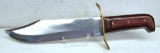 Large Unmarked Bowie Knife w/Leather Sheath, 10