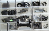 Gun Parts - Plastic Tray w/Misc. Sights, Double Trigger, Scope Rings, 5 Winchester Stock End Caps...