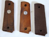 3 Pairs Grips for Colt 1911 .45 Auto Pistol - 2 Wood Sets, 1 Plastic Set...