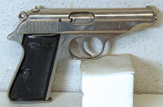 Walther Model PP 7.65 mm Semi-Auto Pistol w/Nickel Finish... SN#330367P...