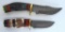 2 Damascus Steel Fixed Blade Knives with Leather Sheaths, 1 6 3/4