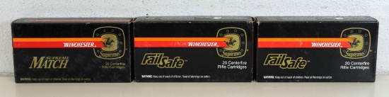 3 Full Boxes Winchester .308 Win. Cartridges Ammunition... - 2 Boxes Supreme Fail Safe 150 gr. FS, 1