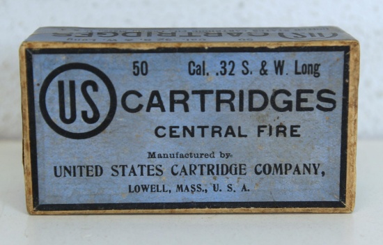 Full Vintage Two Piece Box U S Cartridge Co. .32 S&W Long Cartridges Ammunition...