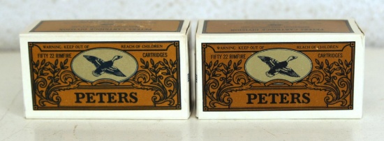 2 Full Vintage Boxes Peters Cartridges Ammunition - 1 Box .22 Long High Velocity, 1 Box .22 LR High