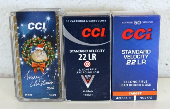 3 Different Full Boxes CCI .22 LR Cartridges Ammunition - 2 40 gr. Target, 1 Merry Christmas 2016 40