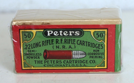 Full Vintage Partially Sealed Box Peters .22 LR "N.R.A. Box" Cartridges Ammunition...