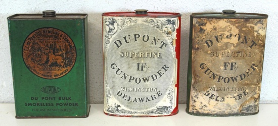 3 Different Old DuPont Gun Powder Tins...