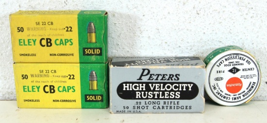 Mixed Lot - 2 Full Vintage Boxes Eley .22 CB Caps and Full Vintage Box Peters High Velocity Rustless