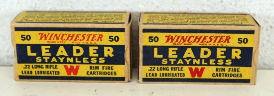 2 Full Vintage Boxes Winchester Leader .22 LR Cartridges Ammunition...