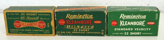 3 Different Full Vintage Boxes Remington .22 Short Cartridges Ammunition - Hi-Speed, Standard