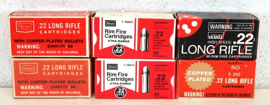 Mixed Lot - 6 Vintage Sears & Roebuck and Montgomery Ward .22 Cartridges Ammunition - 2 Sears .22