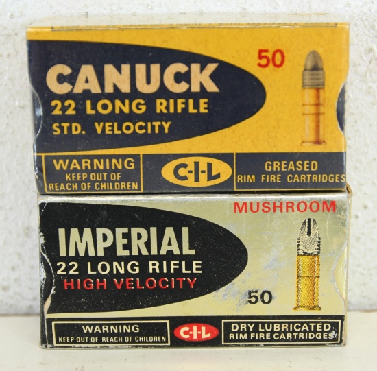 2 Different Vintage Boxes C-I-L .22 LR Cartridges Ammunition - Full Canuck & Partial of 45