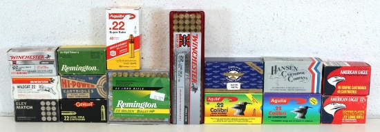 Box Lot - 13 50 Rd. Boxes Mostly Vintage .22 LR Cartridges Ammunition & 2 100 Packs...