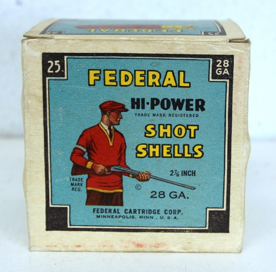 Full Vintage Box Federal Hi-Power 28 Ga. Shotshells Ammunition...