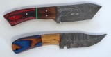 2 Damascus Steel Fixed Blade Knives with Leather Sheaths, 1 8