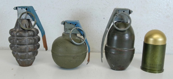 Collection of 3 Different Inert Hand Grenades and Inert Tear Gas Canister...