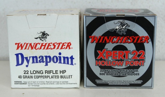 2 Full Boxes 500 Winchester .22 LR Cartridges Ammunition - DynaPoint HP and XPert HP 36 gr. - 1,000