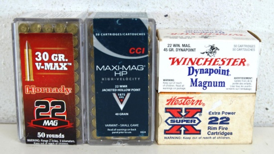 4 Different Full Boxes .22 Magnum Cartridges Ammunition - Winchester DynaPoint Magnum, Western