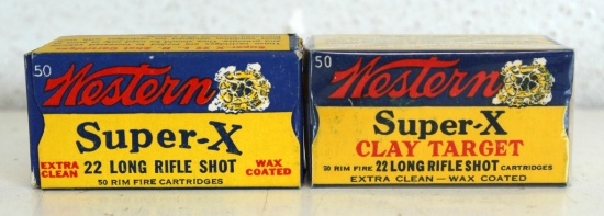 2 Full Vintage Boxes Winchester Super-X .22 LR Shot Cartridges Ammunition - 1 Box Marked Clay