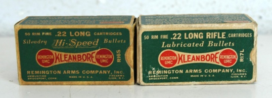 2 Different Full Vintage Remington Dog Bone Boxes Cartridges Ammunition - .22 LR and .22 Long